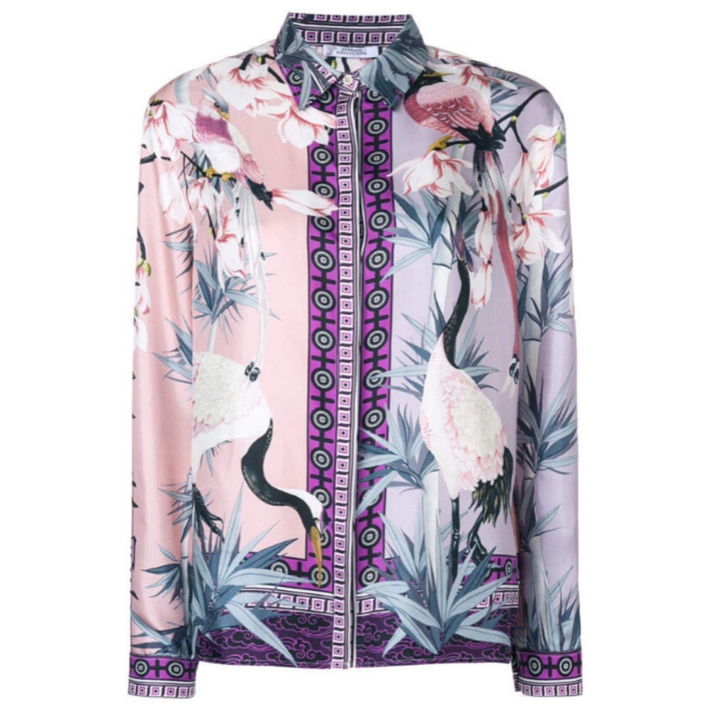 Versace Collection Bird Floral Silk Shirt …